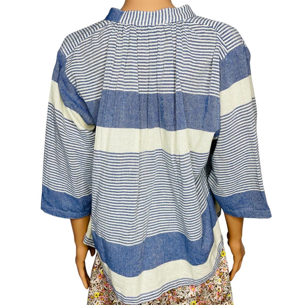 Apiece Apart womens Shirred Agata Top size 2 Cote Stripe Navy 100% Cotton - Picture 3 of 12